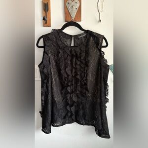 Black Lace Ruffle Top with Open Shoulder